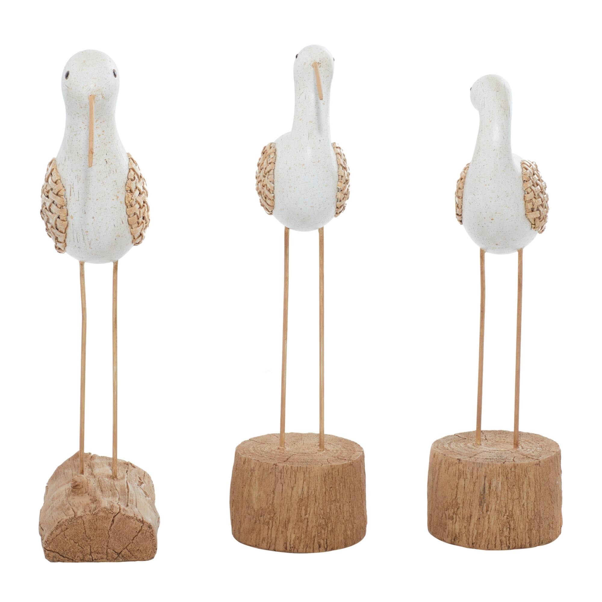 Set of 3 White Polystone Contemporary Sculpture, 15", 15", 14"